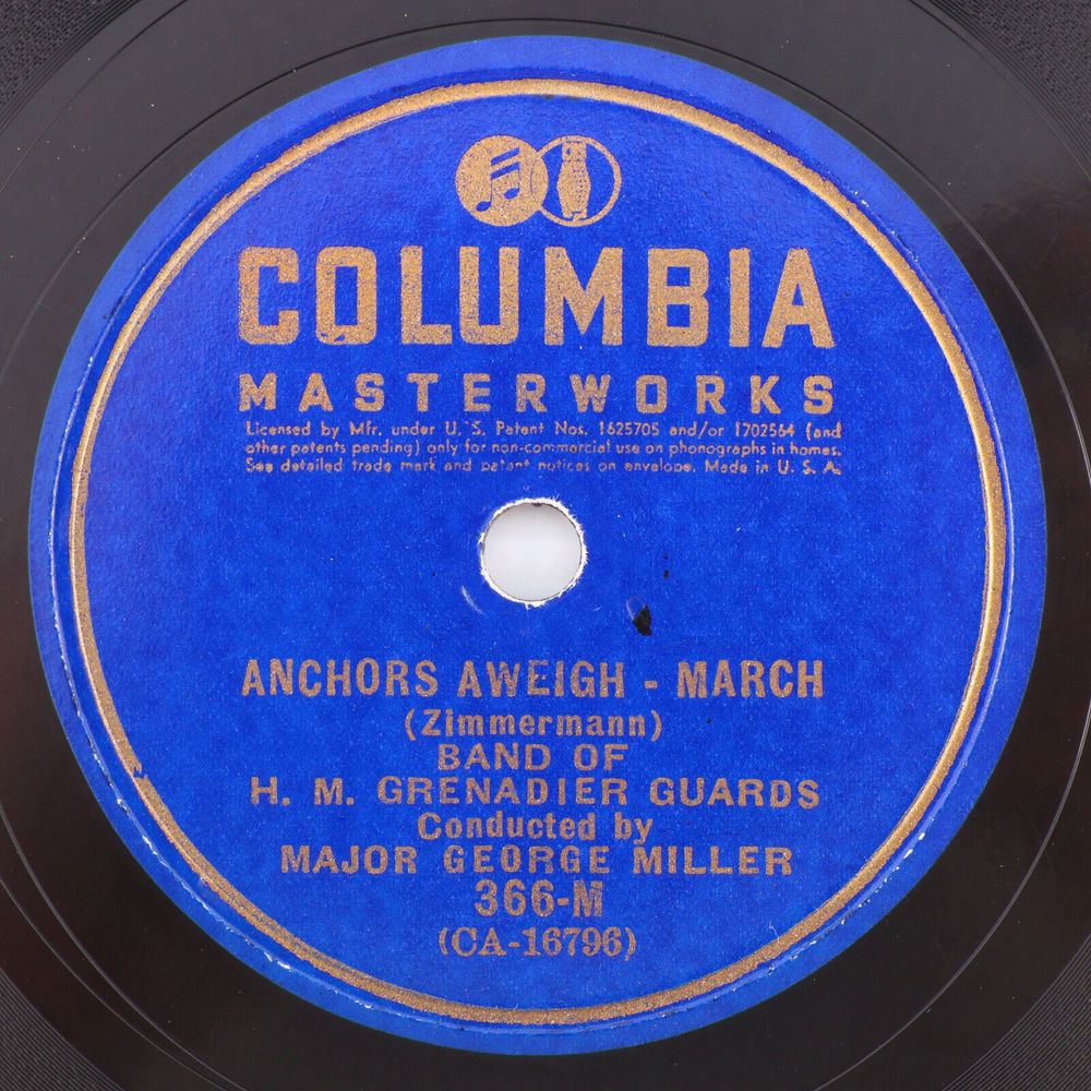 H.M. Grenadier Guards - Anchors Aweigh/Liberty Bell 1939 10" 78rpm Record 366-M